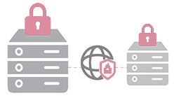 dois servidores protegidos conectados ao globo protegido por firewall